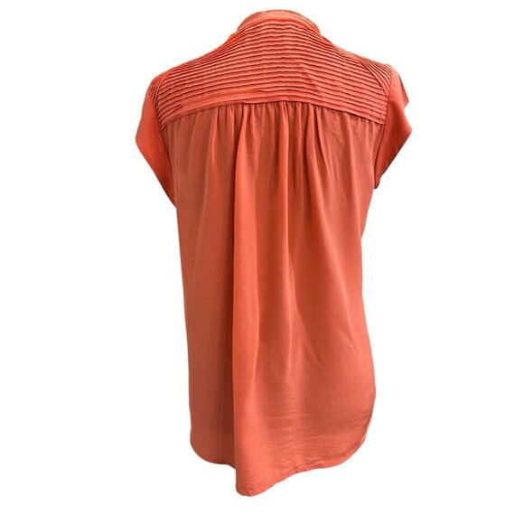 Daniel Rainn Top Pleated Front Cap Sleeves Sz M Coral 100% Silk - Picture 3 of 8